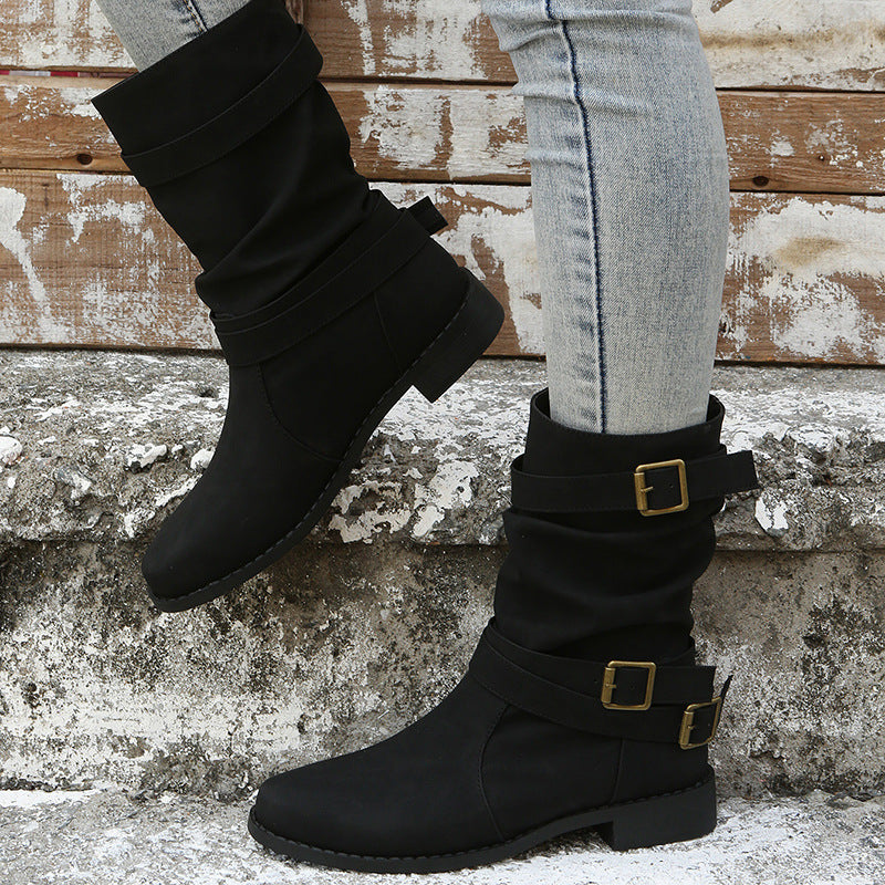 OrthoCare Vintage Low Heel Boots With Adjustable Buckle