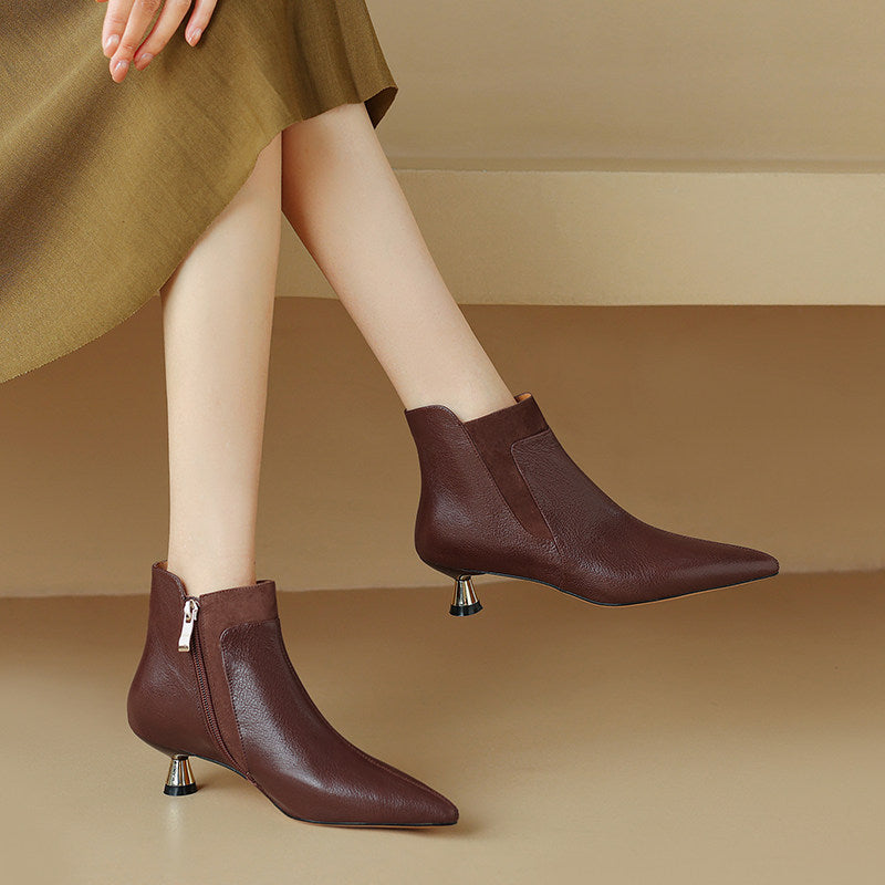 OrthoCare Genuine Leather Ankle Boots With A Kitten Heel, Unique Elegance