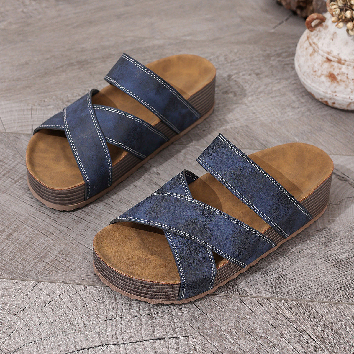 Faelina | Women’s Orthopedic Cross Strap Cork Slide Sandals