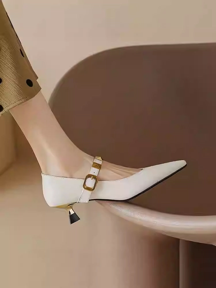 OrthoCare Pointed-Toe Heels - Studded Strap Comfort
