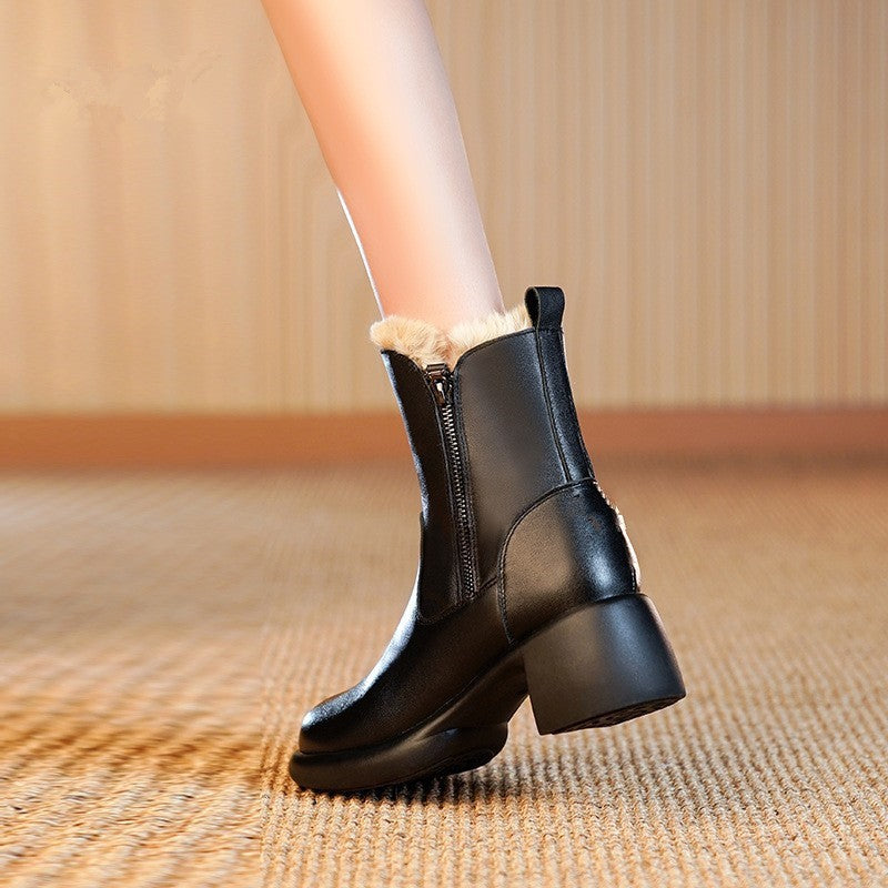 Clarisse | Orthopedic Fur-Lined Side-Zip Leather Heel Winter Boots