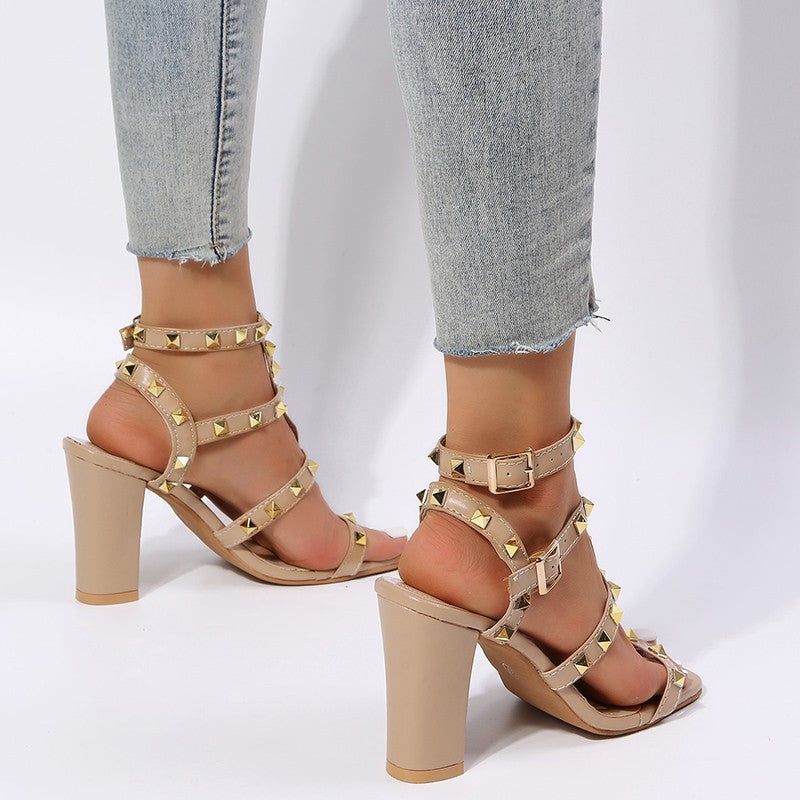 OrthoCare Rivet Sandals With Square Heels - Gladiator Elegance