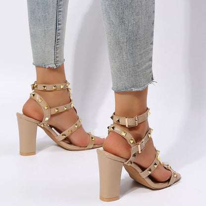 OrthoCare Rivet Sandals With Square Heels - Gladiator Elegance