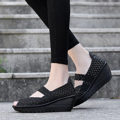 Orthopedic Woven Wedge Sandals – Breathable Stretch Comfort Slip-On Shoes