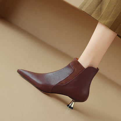 OrthoCare Genuine Leather Ankle Boots With A Kitten Heel, Unique Elegance