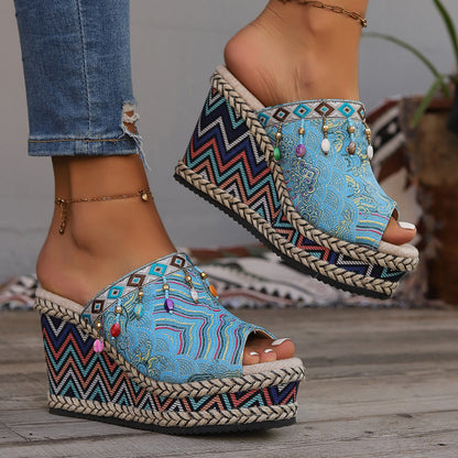 Greta | Orthopedic Boho Patterned Wedge Sandals