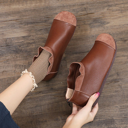 Orthopedic Leather Ankle Boots – Soft Comfort Slip-On Lightweight Casual Shoes