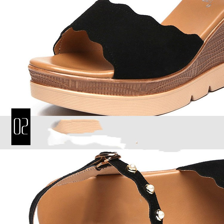 Xamira | Women’s Orthopedic Scalloped Wedge Ankle Strap Sandals
