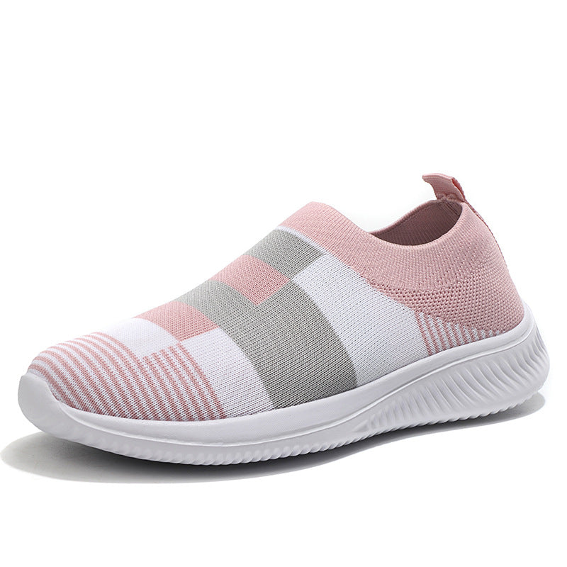 OrthoCare Women’s Striped Knit Slip-On Sneakers – Lightweight Breathable Comfort Walking Shoes