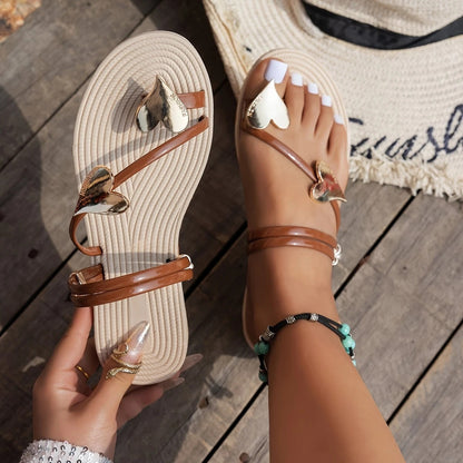 Oceane | Women’s Orthopedic Metallic Toe Ring Flat Sandals