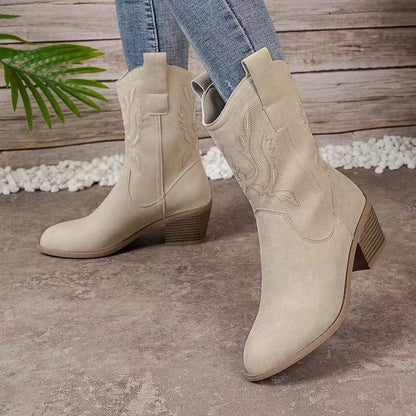OrthoCare Embroidered Western Boots - Chunky Heel