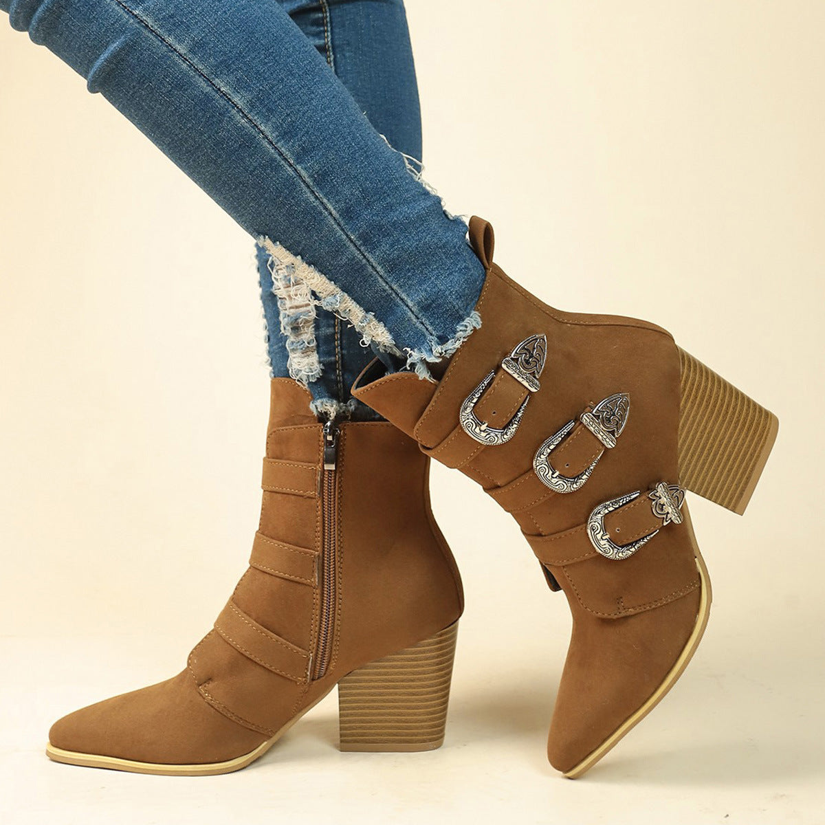 OrthoCare Retro Buckle Boots - Chunky Heel Comfort