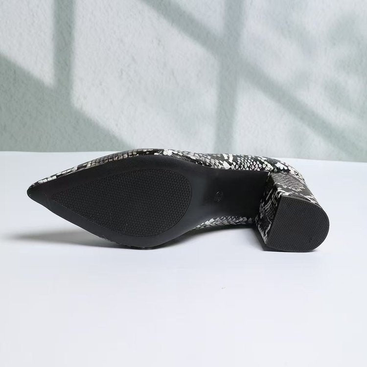 Eirlys | Women’s Orthopedic Snakeskin Pointed Toe Block Heels