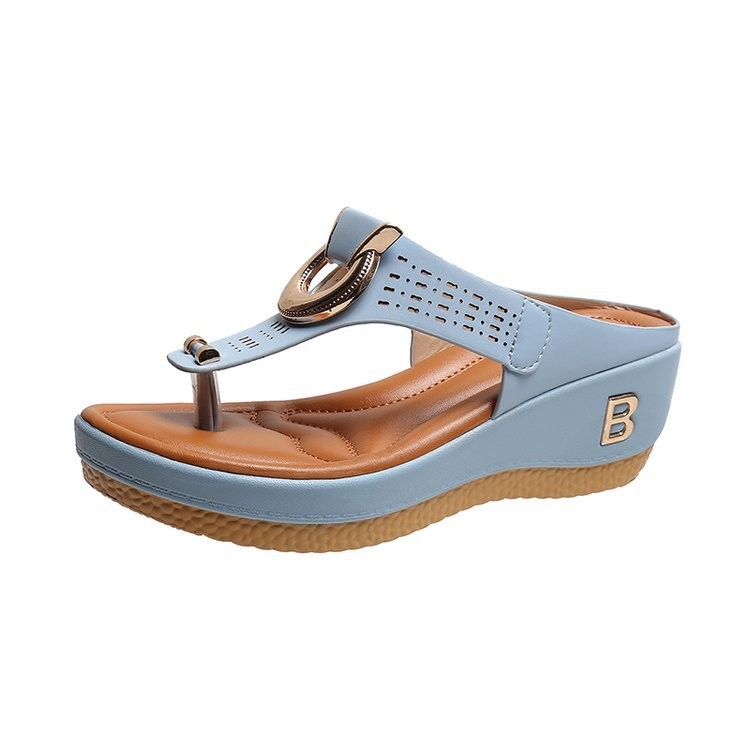 OrthoCare High Heel Thong Sandals With Metallic Decorations