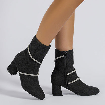 OrthoCare Mid-Heel Boots With Rhinestone Chain - Unique And Elegant
