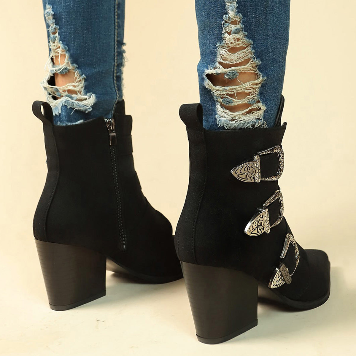 OrthoCare Retro Buckle Boots - Chunky Heel Comfort