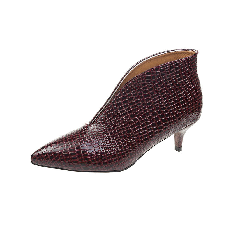 Mirevina | Women’s Orthopedic Croc-Embossed Pointed Toe Block Heel Pumps