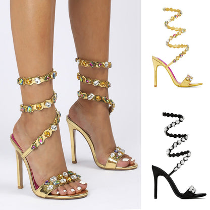 Ursella | Women’s Orthopedic Rhinestone Wraparound Stiletto Sandals