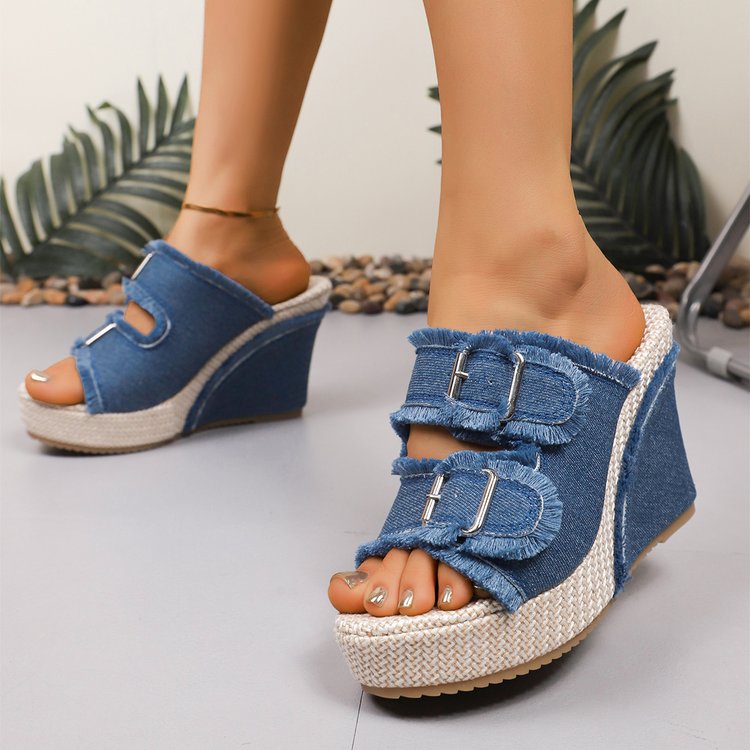 OrthoCare | Denim Strap Wedge Platform Sandals