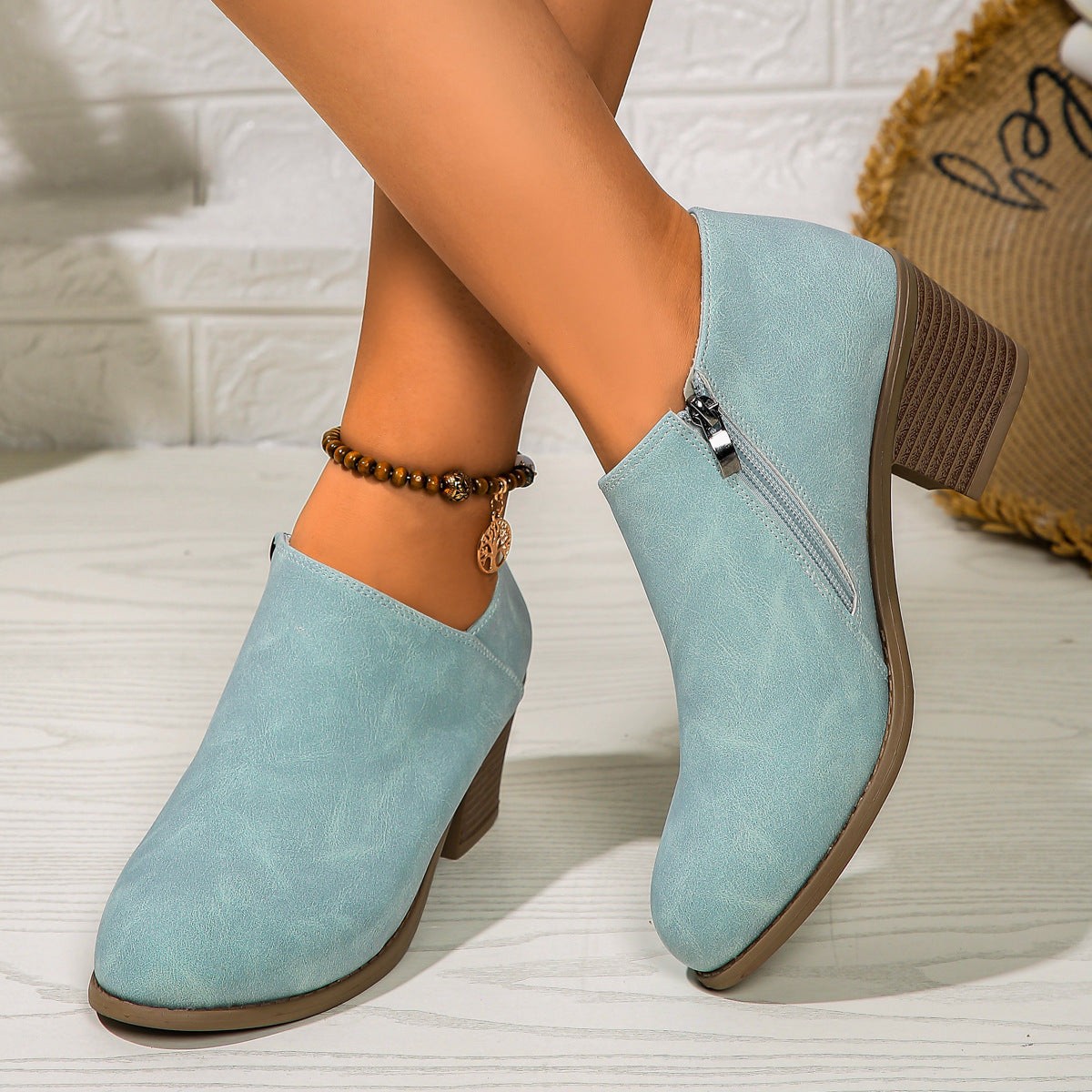 Rona | Orthopedic Chunky Heel Round Toe Ankle Boots With Side Zipper