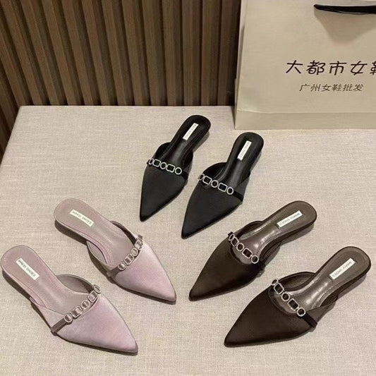 OrthoCare | Pointed Toe Chain Detail Mule Flats