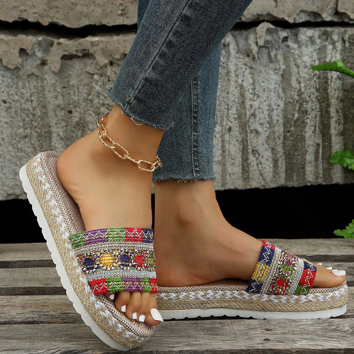 Wyneth | Women’s Orthopedic Bohemian Woven Platform Slide Sandals