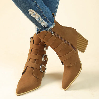 OrthoCare Retro Buckle Boots - Chunky Heel Comfort