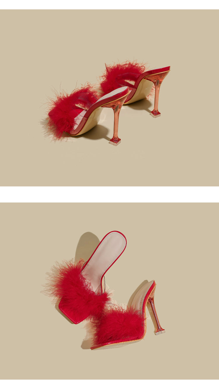OrthoCare Crystal And Fur Stiletto Heel Sandals