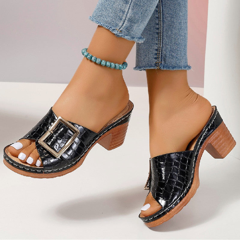 OrthoCare Crocodile Sandals - Chunky Heel Comfort