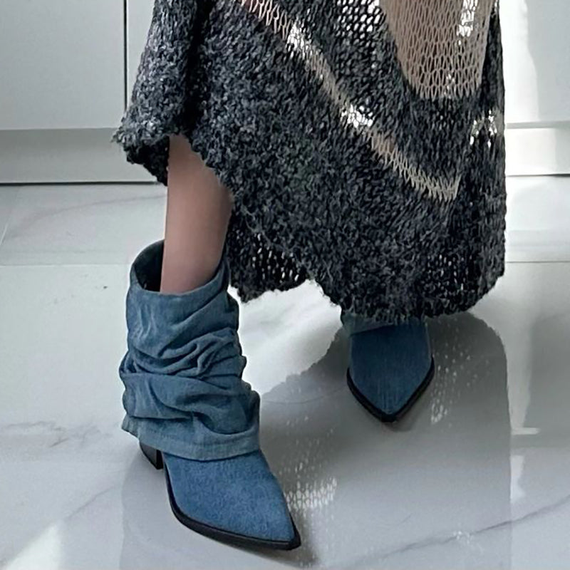 OrthoCare Pleated Denim Boots - Thick Sole Comfort