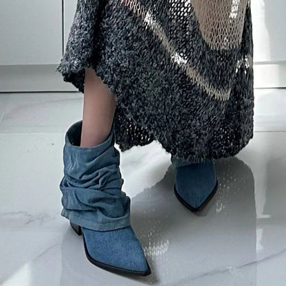 OrthoCare Pleated Denim Boots - Thick Sole Comfort