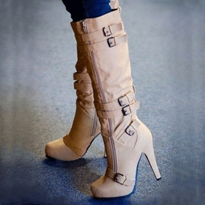 Bela | Orthopedic Retro High-Heel Boots – Zipper & Buckle Knee-High Booties