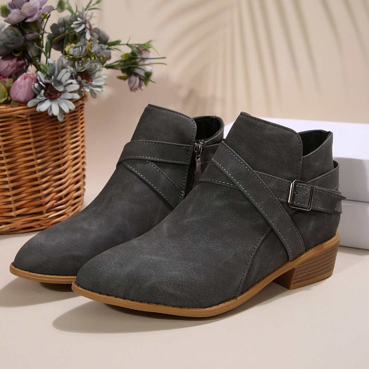 OrthoCare Ankle Boots - Chunky Heel Leather Comfort