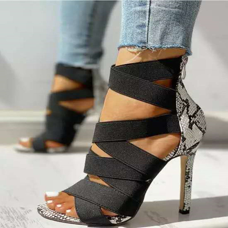 OrthoCare Snake Print Stiletto Sandals With Criss-Cross Straps