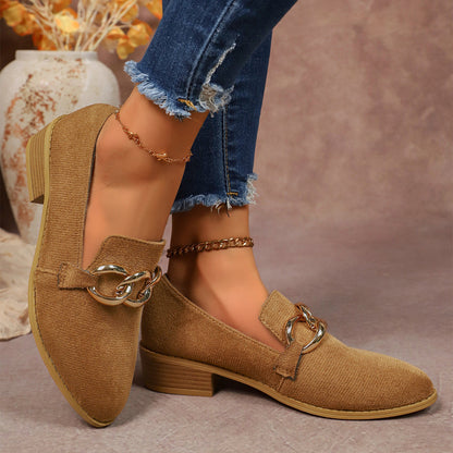 OrthoCare Chunky Heeled Pumps With Elegant Metal Chain