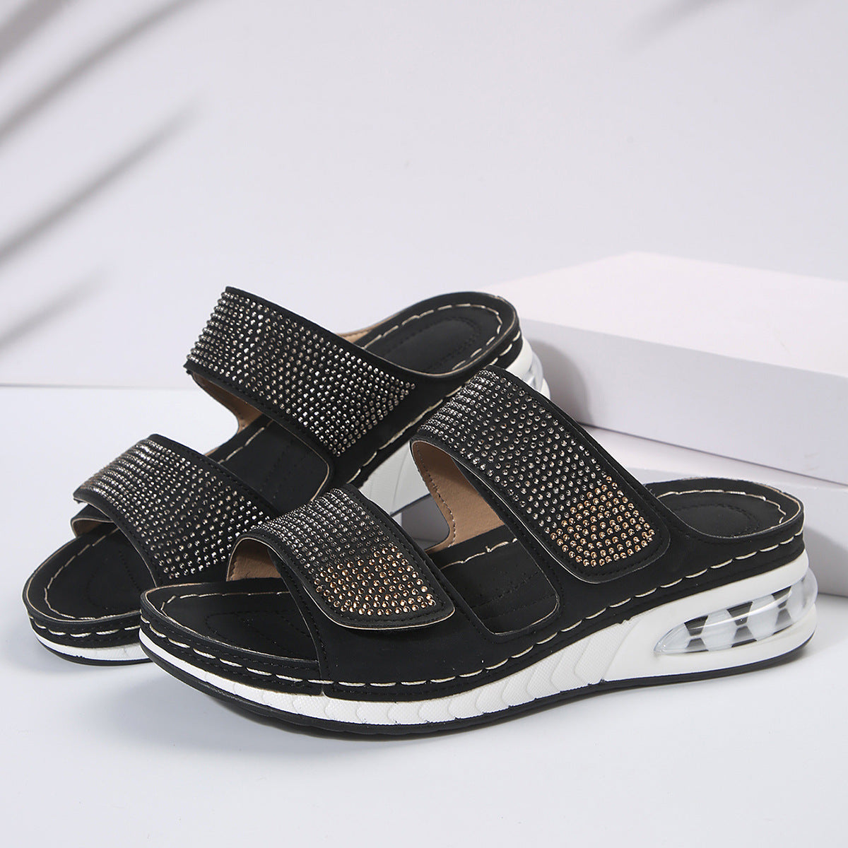 OrthoCare Unique Wedge Sandals With Rhinestones For Summer