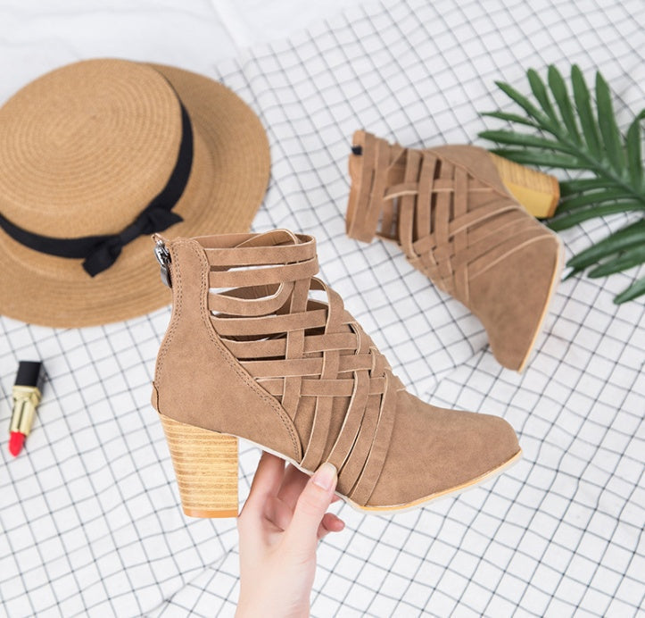 OrthoCare Short Ankle Boots With A Chunky Heel And Unique Design