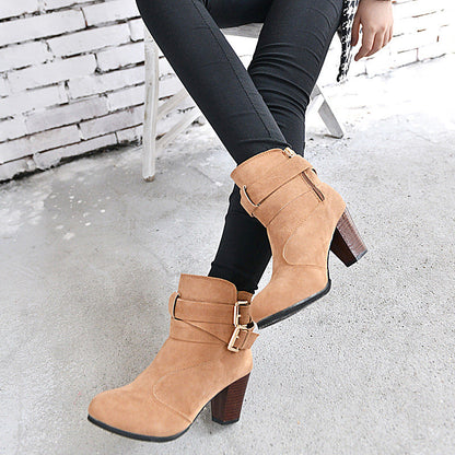 Althea | Orthopedic Suede Ankle Boots with Chunky Heel & Double Buckle Detail