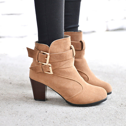 Althea | Orthopedic Suede Ankle Boots with Chunky Heel & Double Buckle Detail