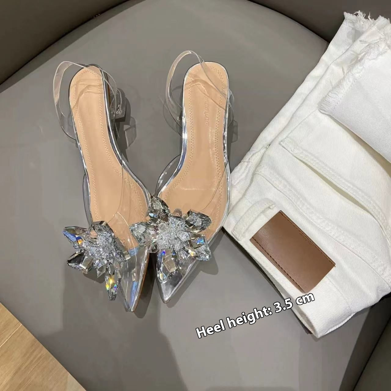 OrthoCare Rhinestone Butterfly Pointed Toe Slingback Heels
