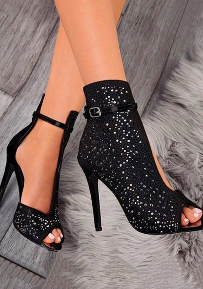 Mina | Orthopedic Fishnet Rhinestone Ankle Heels