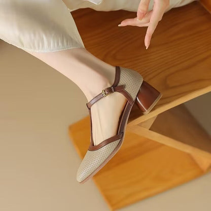 Quiana | Women’s Orthopedic Woven T-Strap Block Heel Pumps