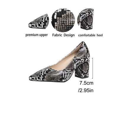 Eirlys | Women’s Orthopedic Snakeskin Pointed Toe Block Heels