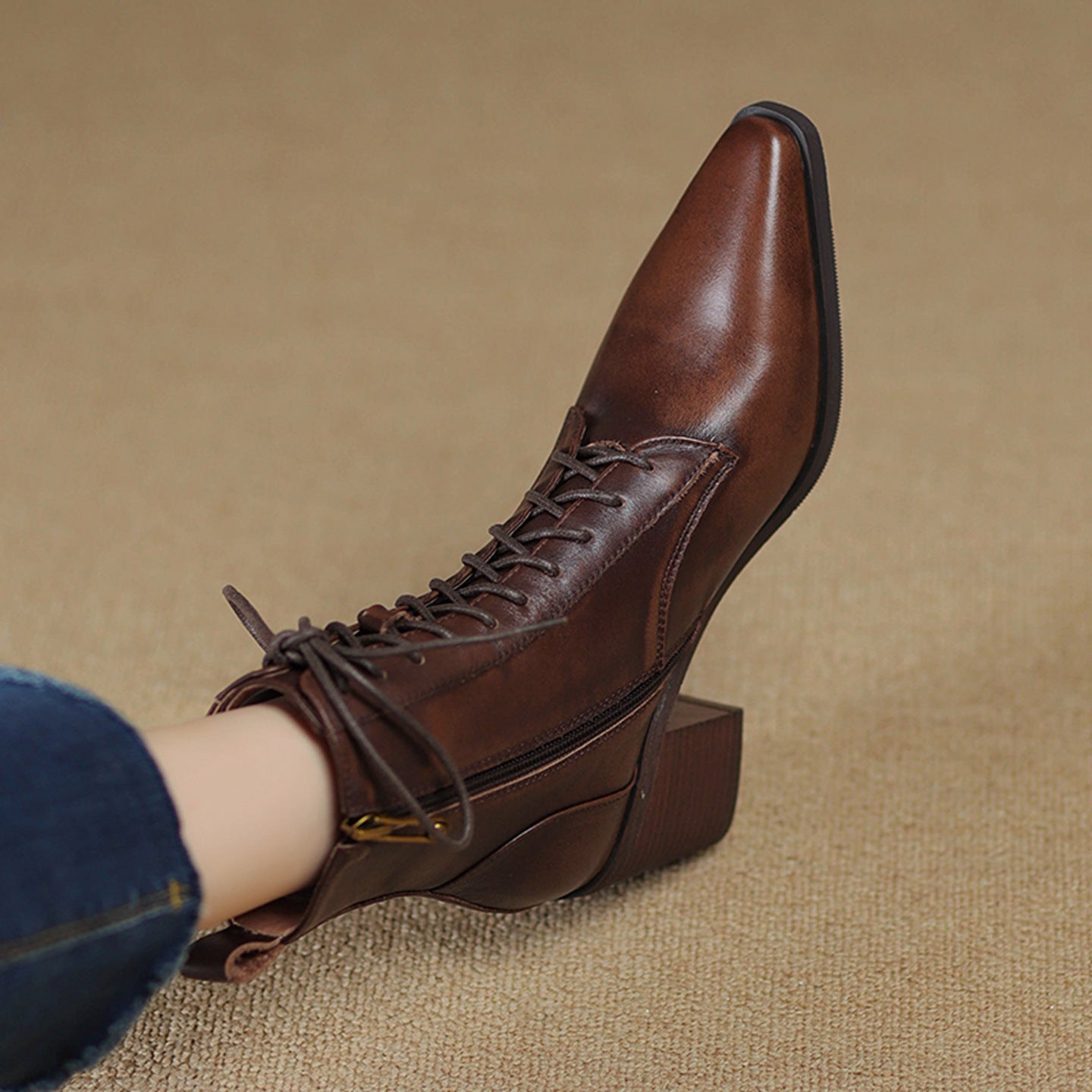OrthoCare Ankle Boots - Thick Heel Lace-Up Comfort