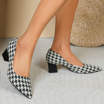 OrthoCare Houndstooth Heels - Chunky Heel Comfort