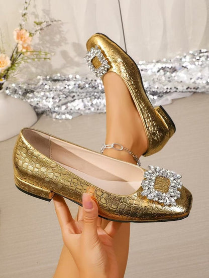 Endellion | Women’s Orthopedic Rhinestone Buckle Ballet Flats