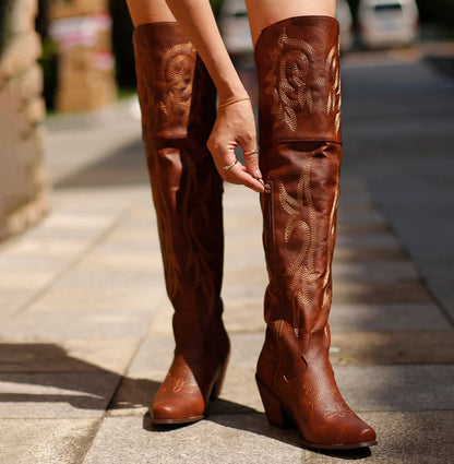 Lorena | Orthopedic Ladies High Heel Ethnic Embroidered Over Knee Boots