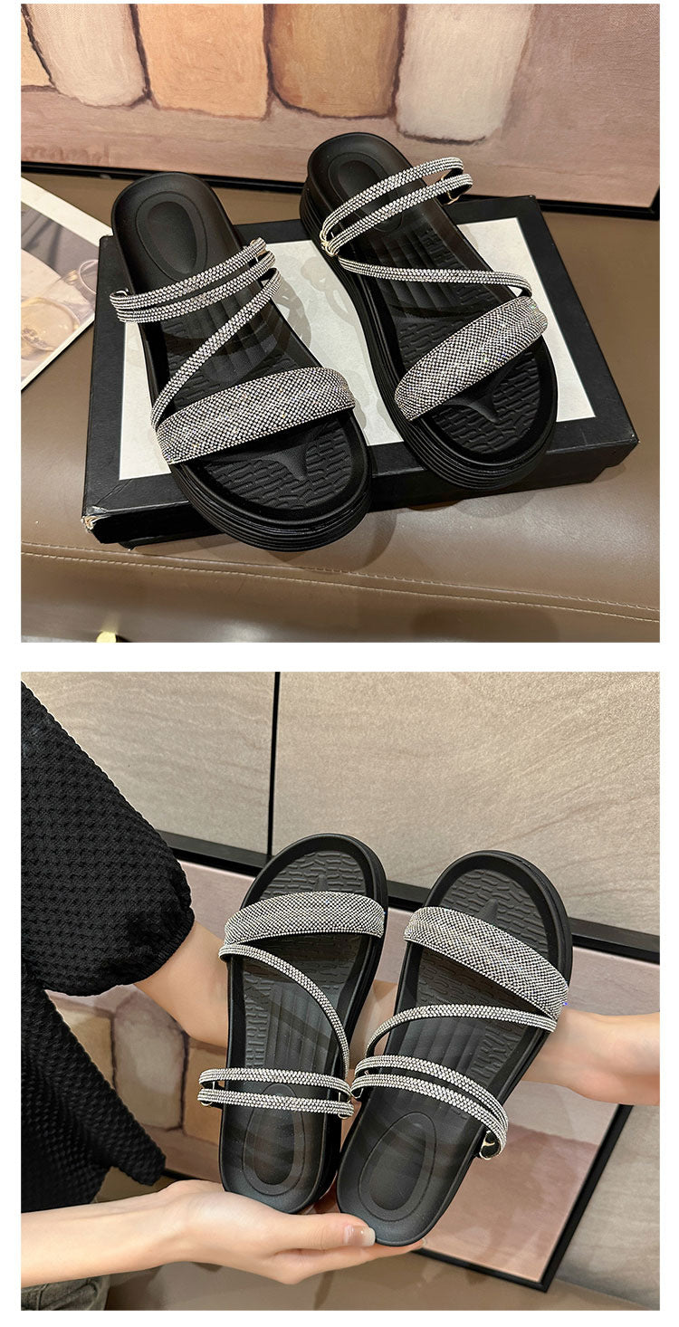 Tovielle | Women’s Orthopedic Rhinestone Double Strap Platform Sandals