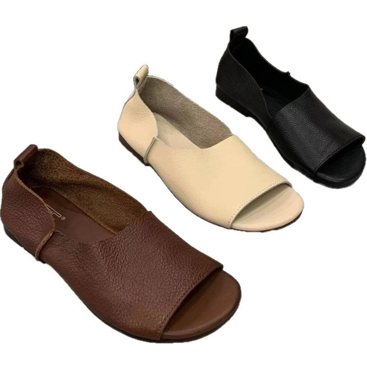 OrthoCare Soft Leather Open-Toe Comfort Shoes