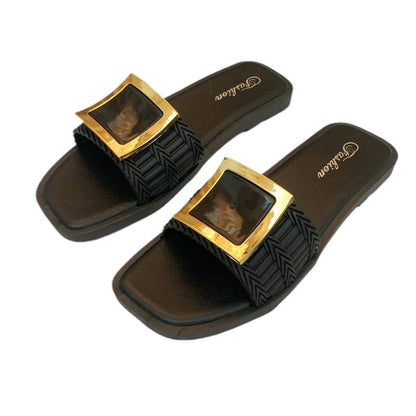 Lazelle | Women’s Orthopedic Square Buckle Slide Sandals